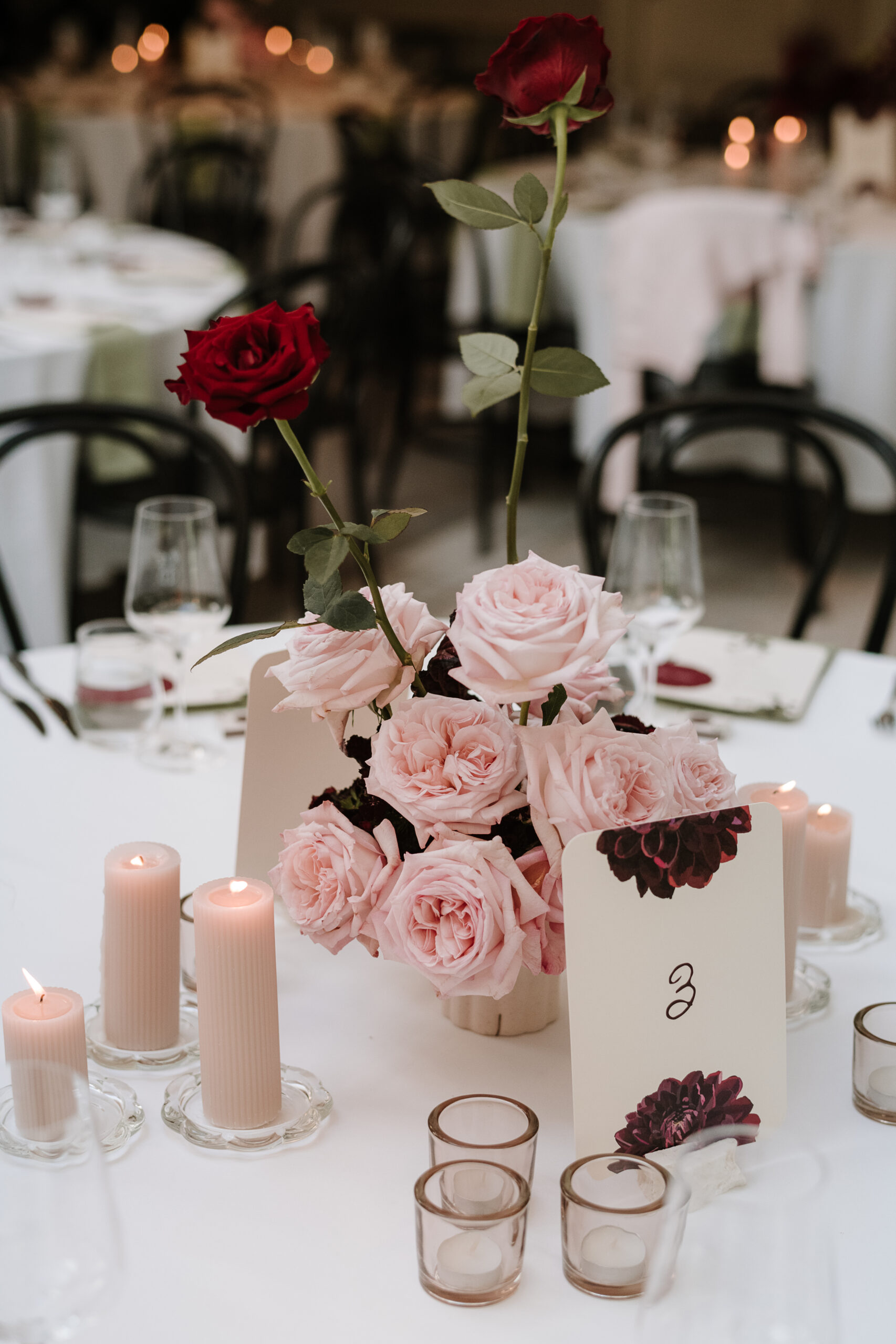 Hand-illustrated oil painted Dahlia and Anthurium wedding menu