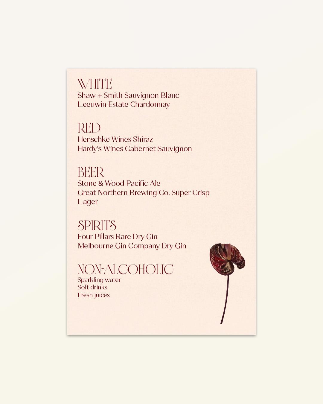 Anthurium: Beverage Menu - Version D
