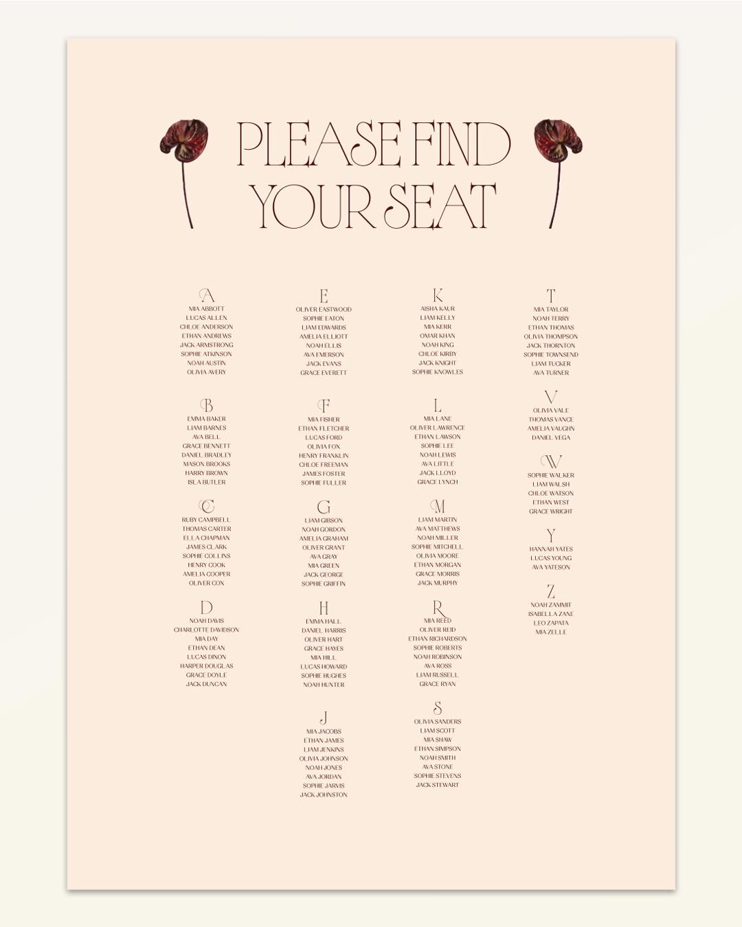 Anthurium: Seating Chart - Version D