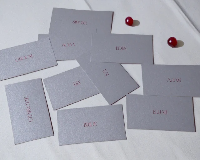 A little shimmer goes a long way.

Our silver place cards from the Anthurium Collection are designed to elevate your wedding tablescape with a modern, refined finish. Printed on luxurious metallic stock, they catch the light beautifully and add an elegant touch to every place setting.

Whether you're creating a dramatic reception or adding subtle luxe details, these place cards are the perfect finishing touch.

Ready to complete your tablescape? Shop the Anthurium Collection via the link in our bio, or visit our website to order yours today.

#placecards #weddingstationery #luxurywedding #modernwedding #weddingtablescape