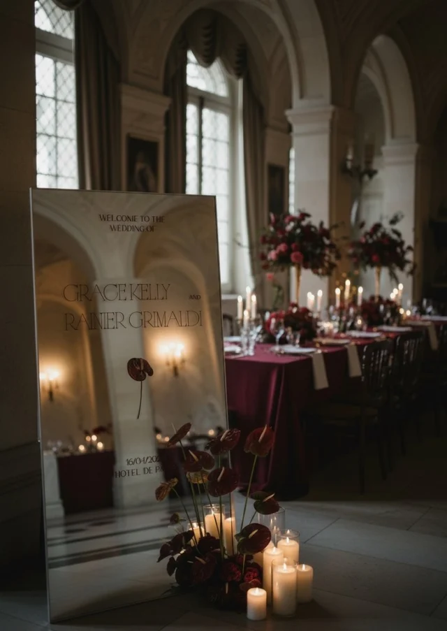 Reflective. Romantic. Unmistakably Anthurium. 🤍

Our acrylic mirror welcome signs are hand-illustrated with deep burgundy anthuriums, designed to set a moody, editorial tone from the moment your guests arrive.

Love this look? View the Anthurium Collection — link in bio.

#anthurium #mirrowsign #welcomesign #weddingstationery #weddingsigns